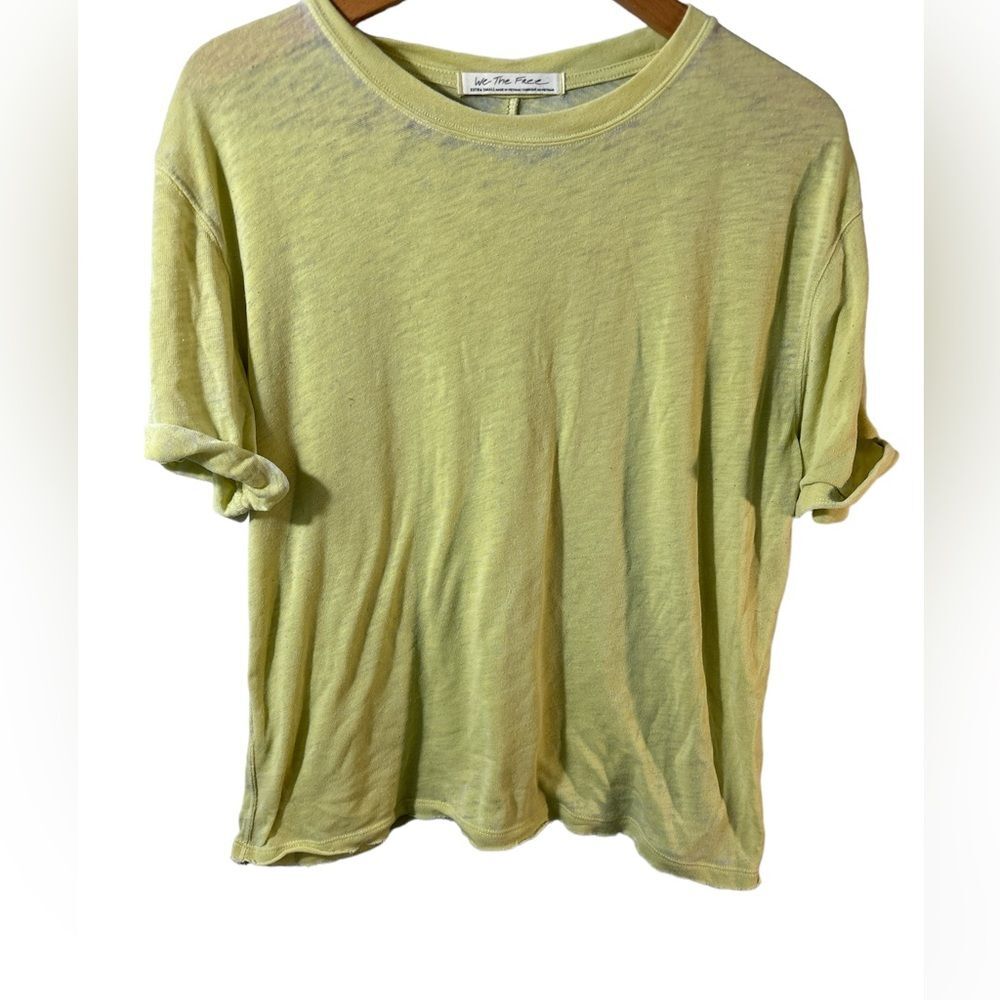 We the Free yellow short sleeve tee with raw edge burnout XS. boho summer